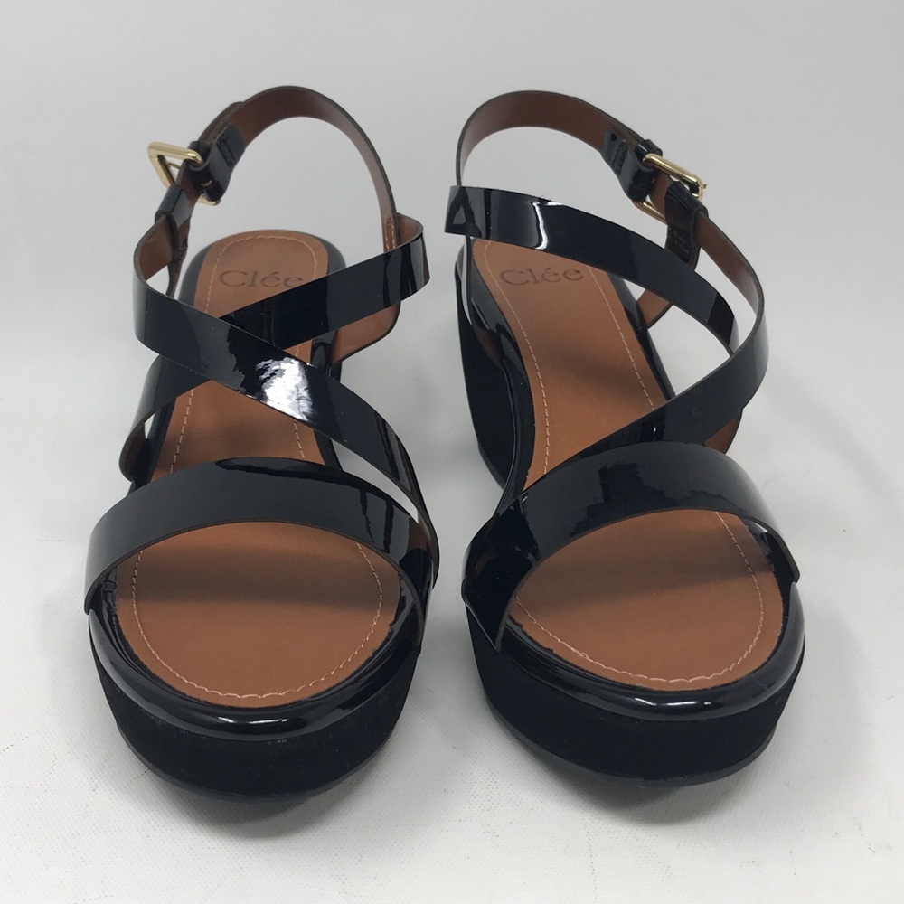 Clee Strappy Wedge Sandal, Women's Size 7M - Black Verniz